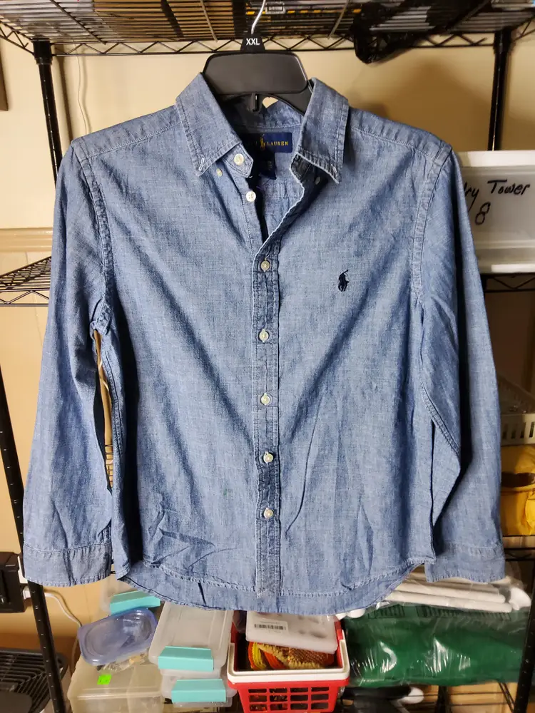 Mens Ralph Lauren Blue Denim Button Down Long Sleeve Casual Classic Shirt Size Large