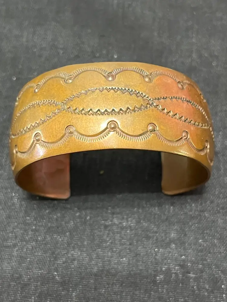 Vintage Copper Southwestern Hand Punched Cuff Bracelet 7”