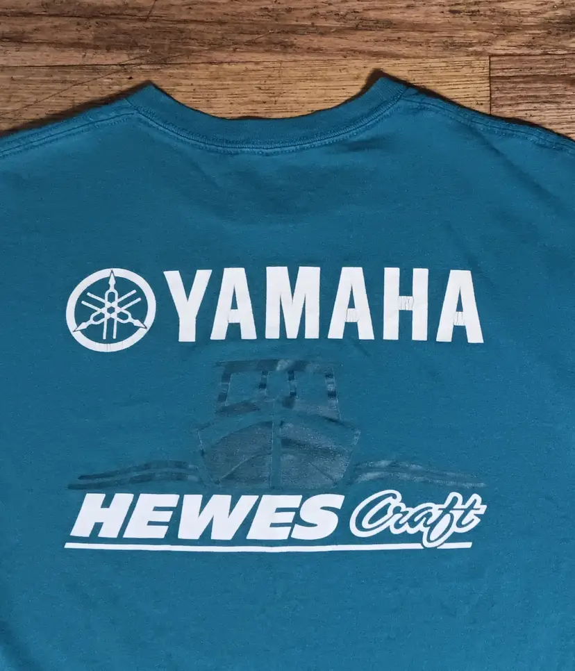 vintage Yamaha Engine Hewescraft Boat t shirt outboard motor boating turquoise