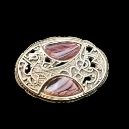 Vintage Ornate Scottish Brooch Purple Glass