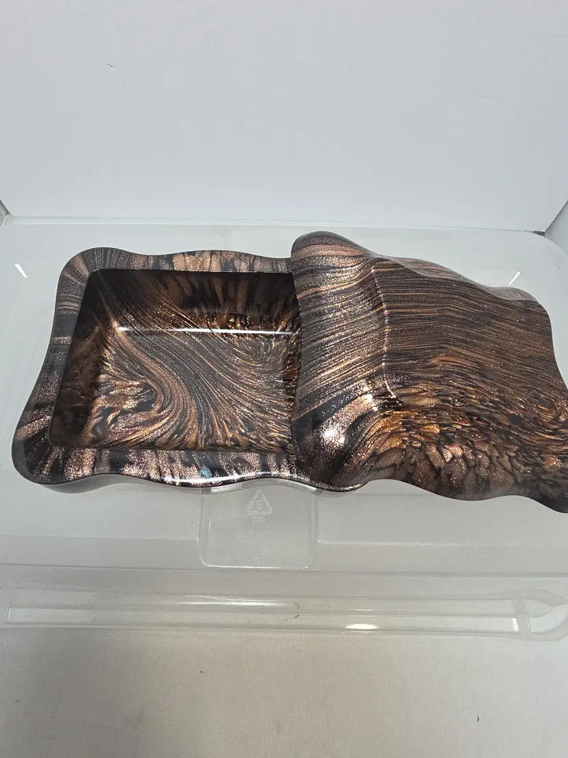 Fratelli Toso Murano Art Glass Cigarette Box MCM Tortoiseshell Copper Swirl (C4)
