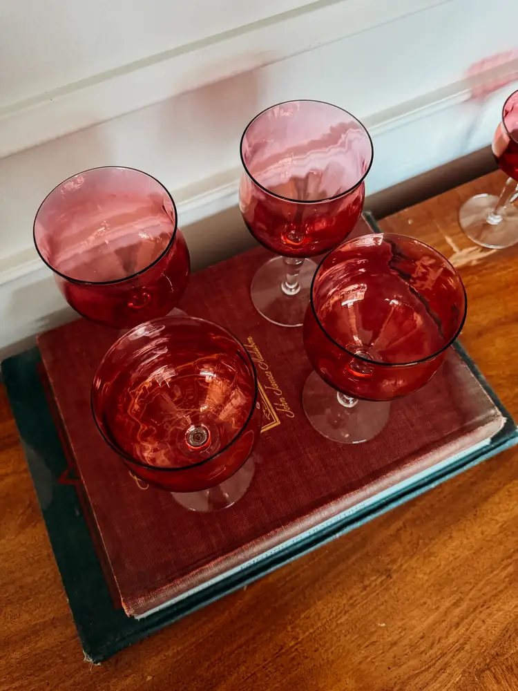 Vintage Cranberry Cocktail/Wine Glasses, Set of 4