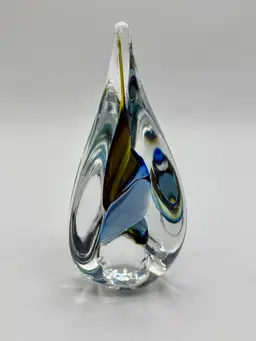 Vintage MP Signed Paperweight Studio Art Glass Teardrop Swirl Marian Pyrcak Poland