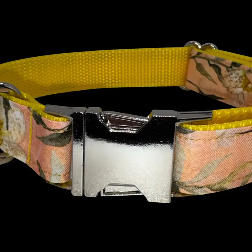 Dog Collar Yellow Butterfly Surprise Large Handmade Heavy Duty Metal Buckle NEW