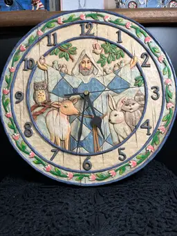 #01 2005 Jim Shore-Heartwood Creek-Enesco. 12" Diameter Clock w/ All Kinds of Our Forest Friends