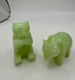 Set of 2 Polished Stone Bear Figurines Sitting Green Mini Size 2 in Tall