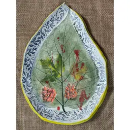 Signed Art Pottery Leaf Dish Platter Earthenware Unique Eclectic Botanical
