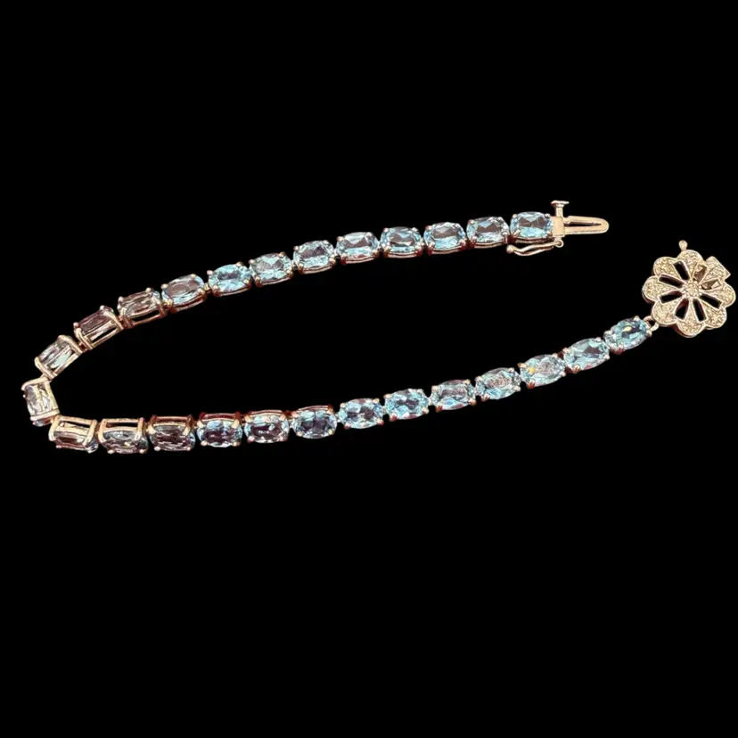 Vintage Blue Topaz Sterling Silver Bracelet- 7 Inches