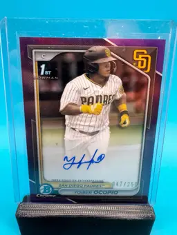 Yoiber Ocopio 1st Bowman Chrome Purple Refractor Auto /250 San Diego Padres