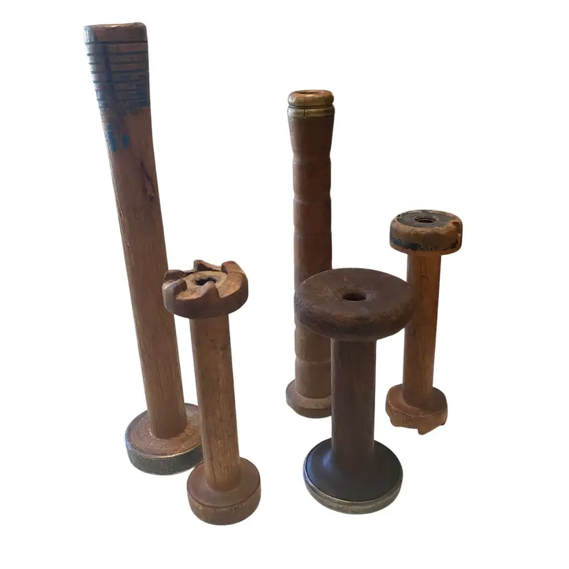 Lot of (5) Vintage/antique Yarn Mill Bobbins Wood Spools