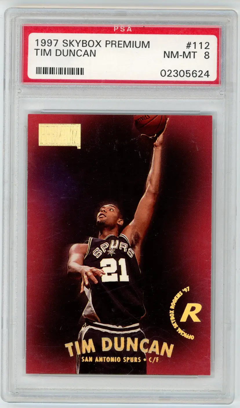 1997 Skybox Premium TIM DUNCAN #112 RC Rookie SPURS HOF PSA 8 NM-MT