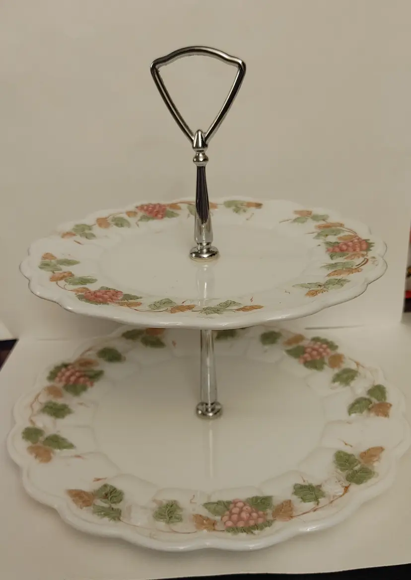 Westmoreland Paneled Grape milk glass Tiered Serving Tray. No chips or cracks. 10 inches high.