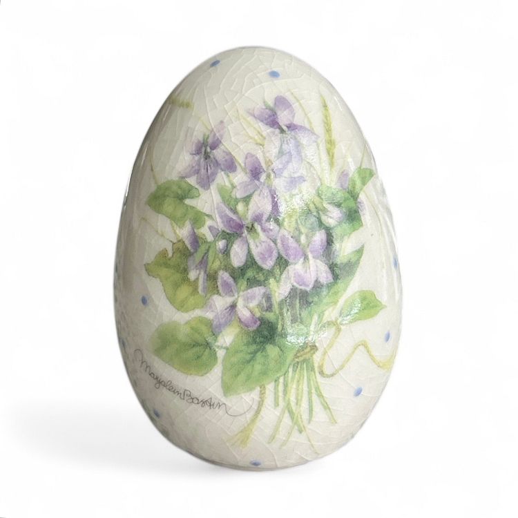Ceramic Egg Figurine With Flower And Polka Dot Design