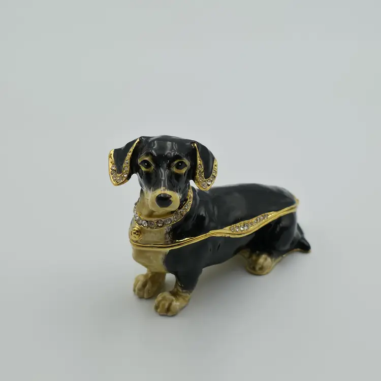 Dachshund Dog Jeweled Hinged Enameled Trinket Box