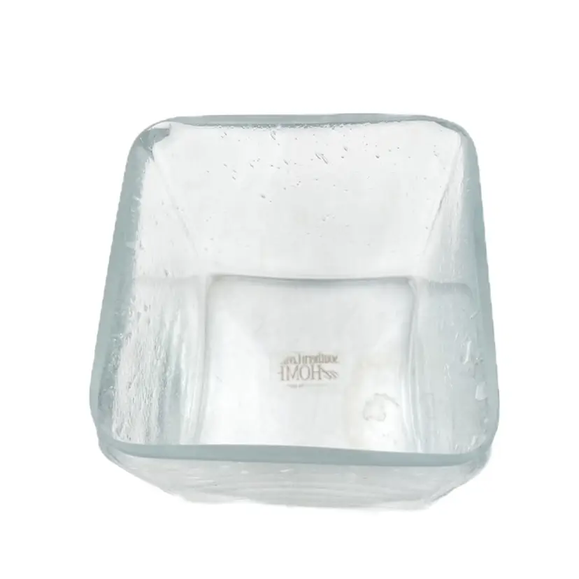 Southern Living Clear Soda Ash Cubed Vase Artisan Bubbles Made in Mexico