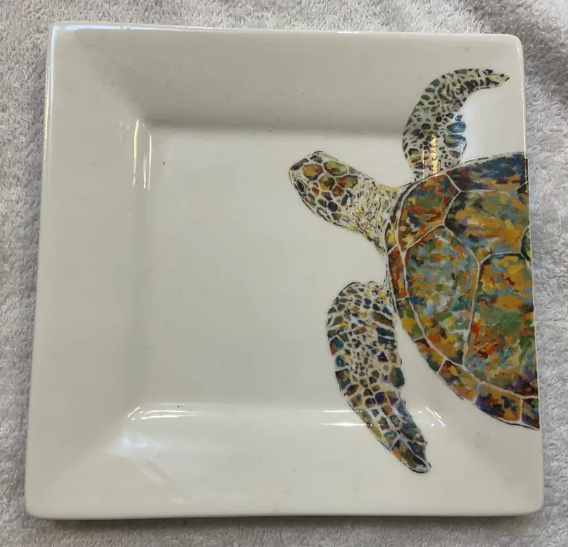 Retired Kim Rody “Old Soul” plate, 7” square with turtle