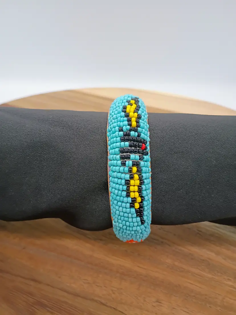 Vintage Seed Beaded Loom Woven Native American Style Bangle Bracelet Thunderbird Design