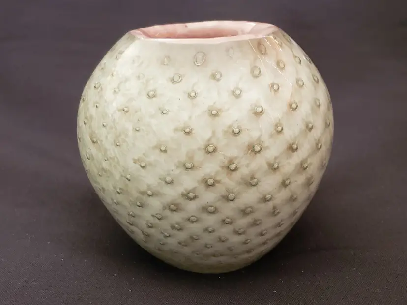 Art Glass Vase Cased Purple Whitish Gold Flakes & Bubbles Bullicante outside