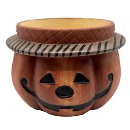 Crazy Mountain Bucket Ceramic Halloween Pumpkin Jack O Lantern Handle *READ 6.5"