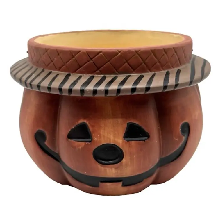 Crazy Mountain Bucket Ceramic Halloween Pumpkin Jack O Lantern Handle *READ 6.5"