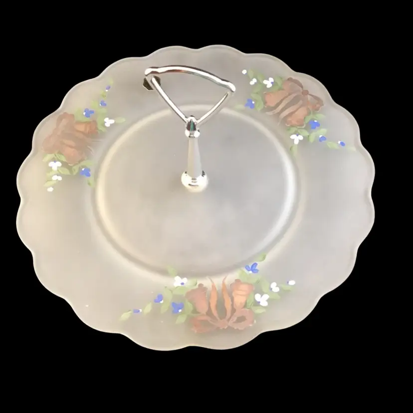 Westmoreland Clear Satin Glass Tidbit Tray with handle (5-134)