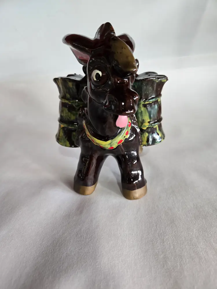 Vintage Ceramic Donkey Salt and Pepper 3pc Set