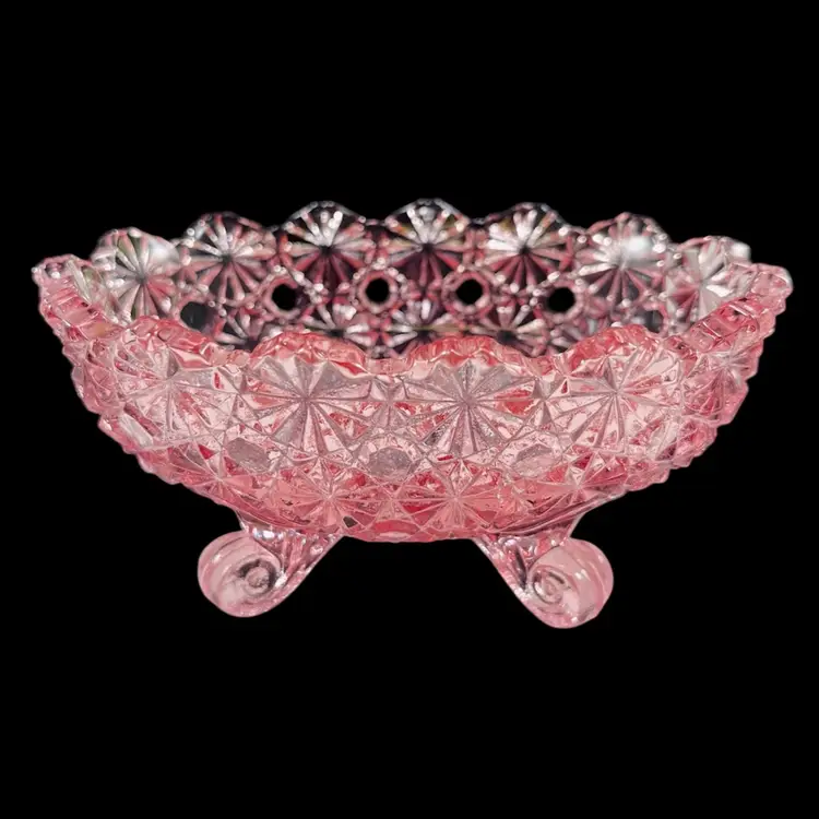 Vintage Daisy And Buttons Pink Glass Footed Dish, Possibly L G Wright Glass Candy Dish, Vintage Glass Nut Dish, Vintage Glass Bowl Trinket Dish