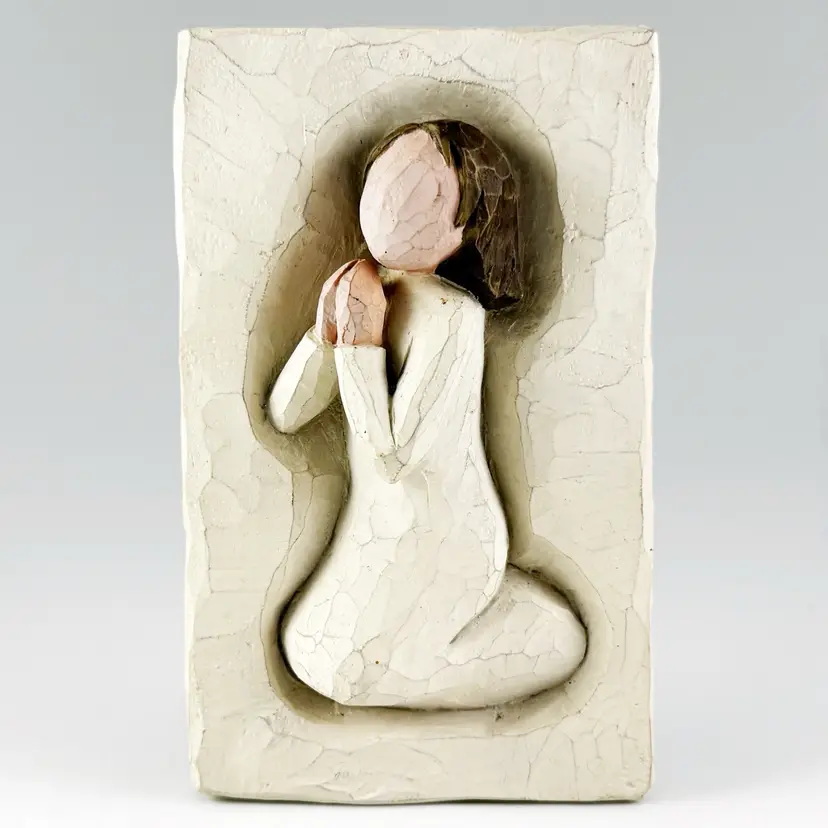 Susan Lordi for Willow Tree, Kneeling & Praying Girl, Hand-Painted 3D Hanging Wall Plaque
