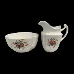#237A Vintage Set Of Spode Bone China Cream And Sugar Bowls In The J172 Fruit and Flower Pattern England