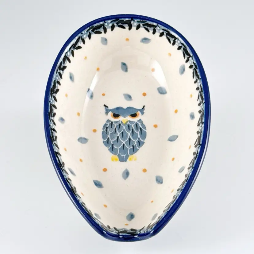 NEW Ceramika Artystyczna Polish Pottery Hand Painted Stoneware Owl Spoon Rest