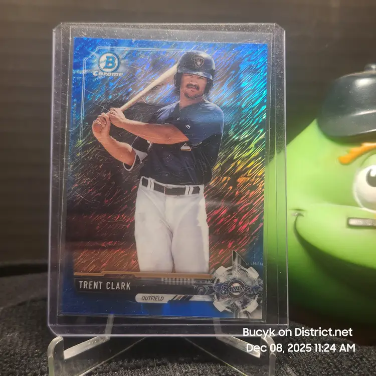 2017 Bowman Chrome Blue Shimmer - Trent Clark Milwaukee Brewers 3/150