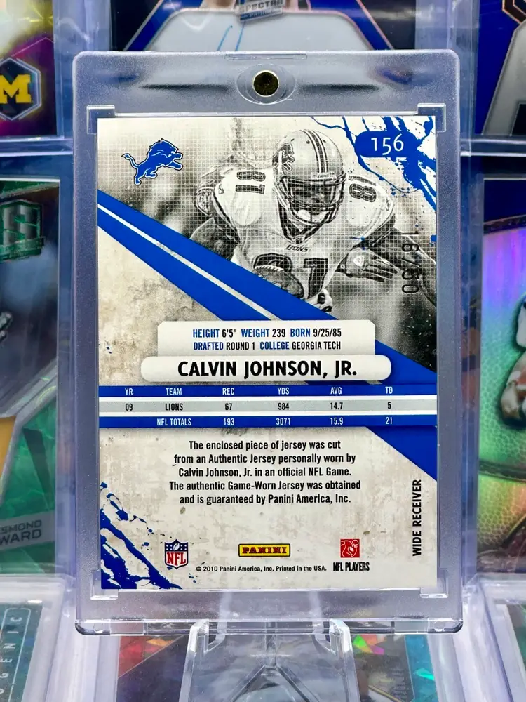 Calvin Johnson Jr. 2010 Rookie & Stars GAME USED Quad Color Jersey Patch Detroit Lions