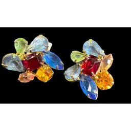 Vintage Glass Open Back Juliana D&E Clip On Gold Tone Earrings Verified