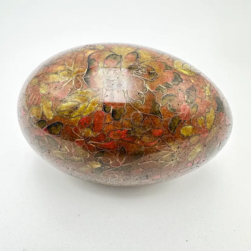 Egg Cloisonne Ceramic Enamel Decorative Floral 3.75"L 2.25"W B25
