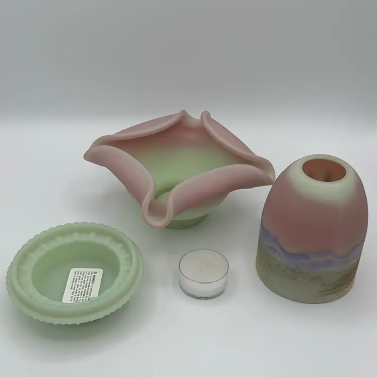 RARE Limited Edition Fenton  Lotus Mist Burmese Glass 3 Piece Fairy Light 7 1/2” Excellent Condition Includes All Paperwork #380 Out Of 1,950