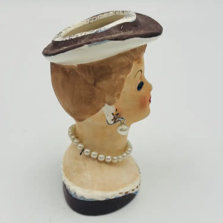 Vintage Ceramic Small Lady Head Vase ARTMARK Made in JAPAN 3.25" 1950s