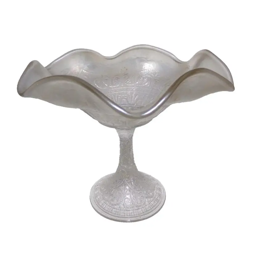 Antique EAPG, Northwood White Carnival Glass Hearts & Flowers Compote ~ Beautiful Rare