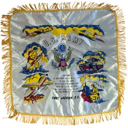 Vintage World War II WWII Satin Fringed Pillow Case Army Fort Jackson, S.C. Mother