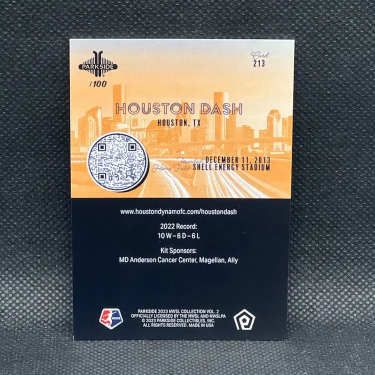 Houston Dash 2023 Parkside NWSL Shimmer /100 Soccer Card