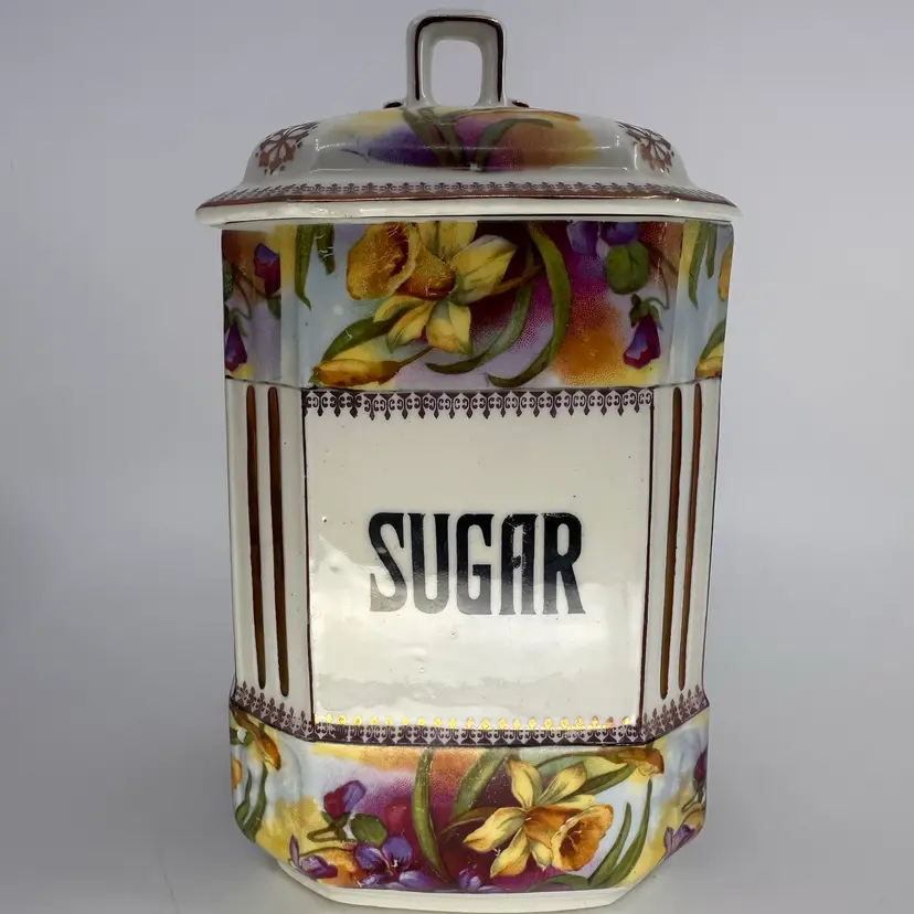 Antique Hand Painted Czech Kitchen Canister SUGAR