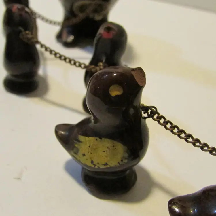 vintage chained chickens hen rooster with chicks brown Wales country farm decor