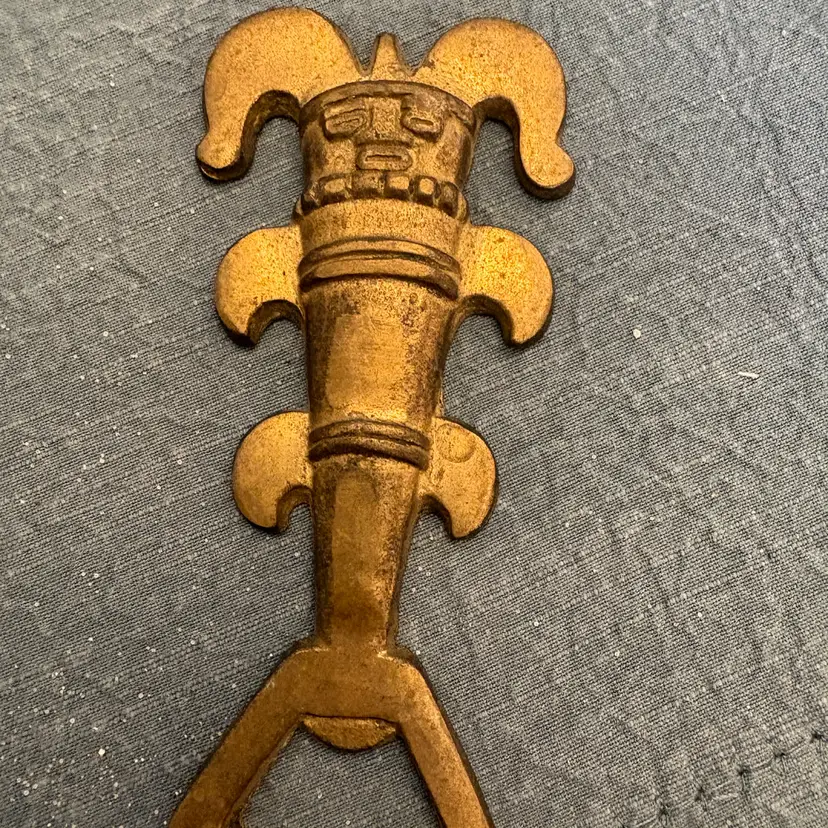 Vintage Brass Bottle Opener Primitive Style Mayan Inca Tiki Tribal