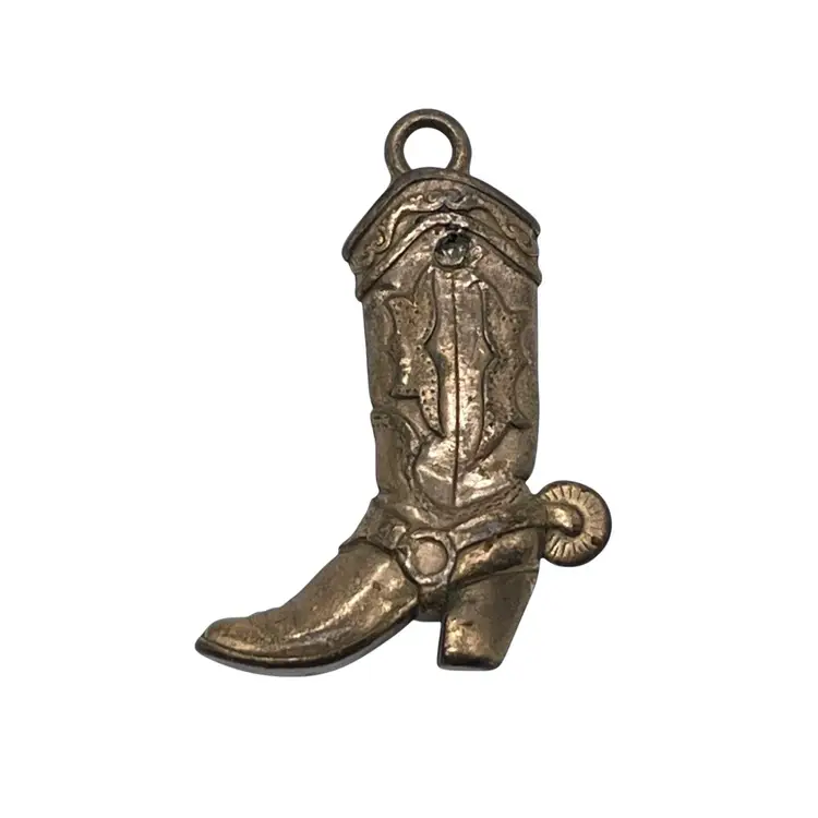 Vintage Cowboy Cowgirl Boot Pendant Charm Trinket Old Copper Wash Metal Rustic Western Horse Rider