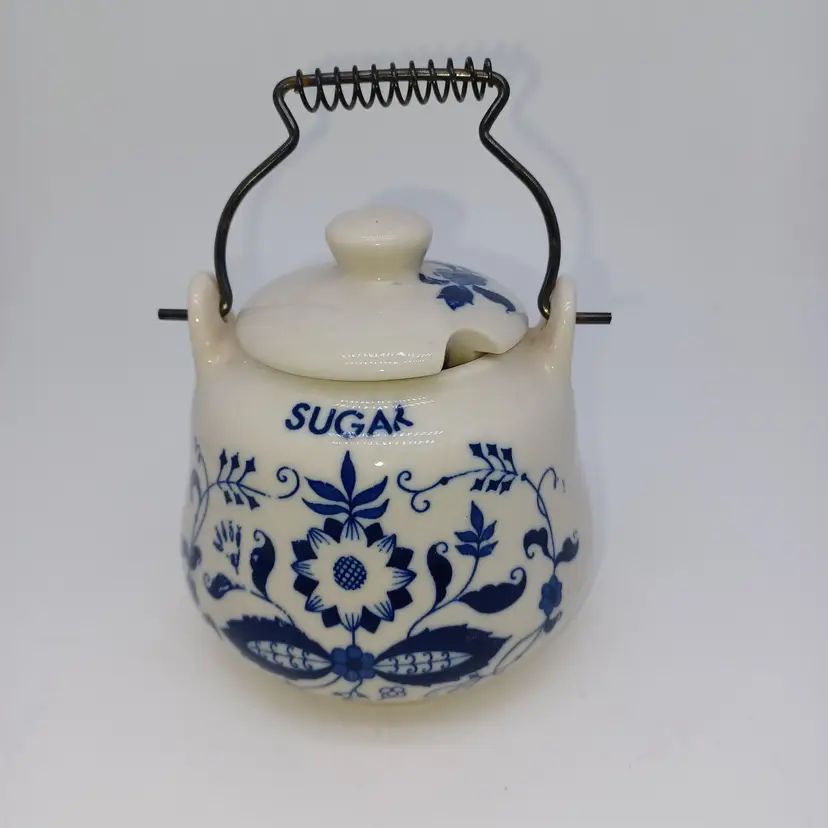 Vintage 1950's Delft Blue Onion 3" Sugar Metal Handles Japan