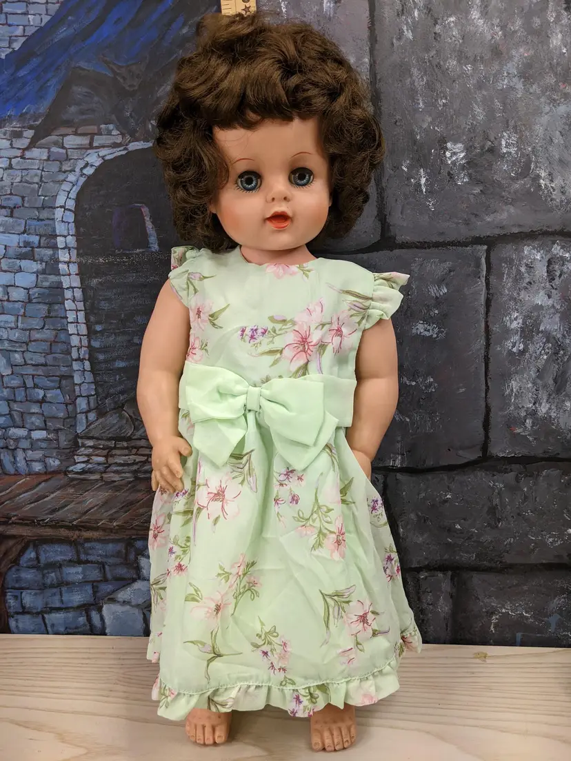 Vintage 1950s Eegee Vinyl Baby Doll Squeaker Sleep Eyes LUV-ABLE Skin Doll 21" Bendable Childhood Toy Sitting Standing Head Turn Creepy s