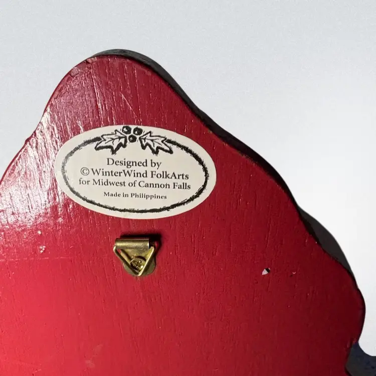 Vintage Winter Wind Studio Hand-Carved Santa Figurine with Cardinal