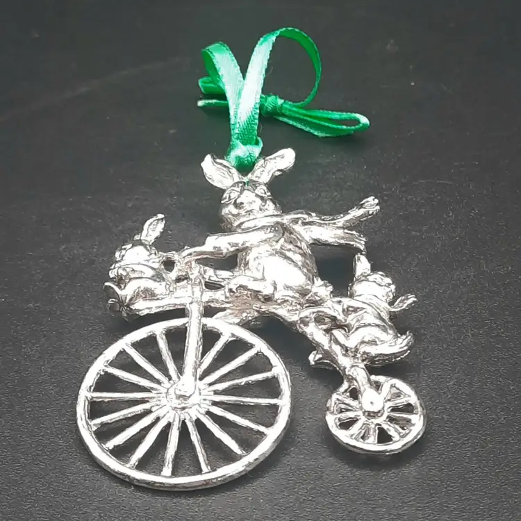 Arthur Court Bunny Rabbits on Bicycle Ornament 2005