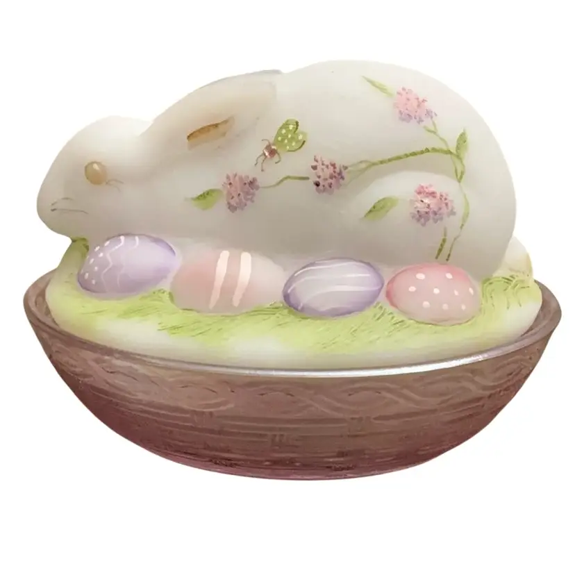 Fenton Opal Satin Rabbit On Nest HP By Diana Wright 5β X 7β