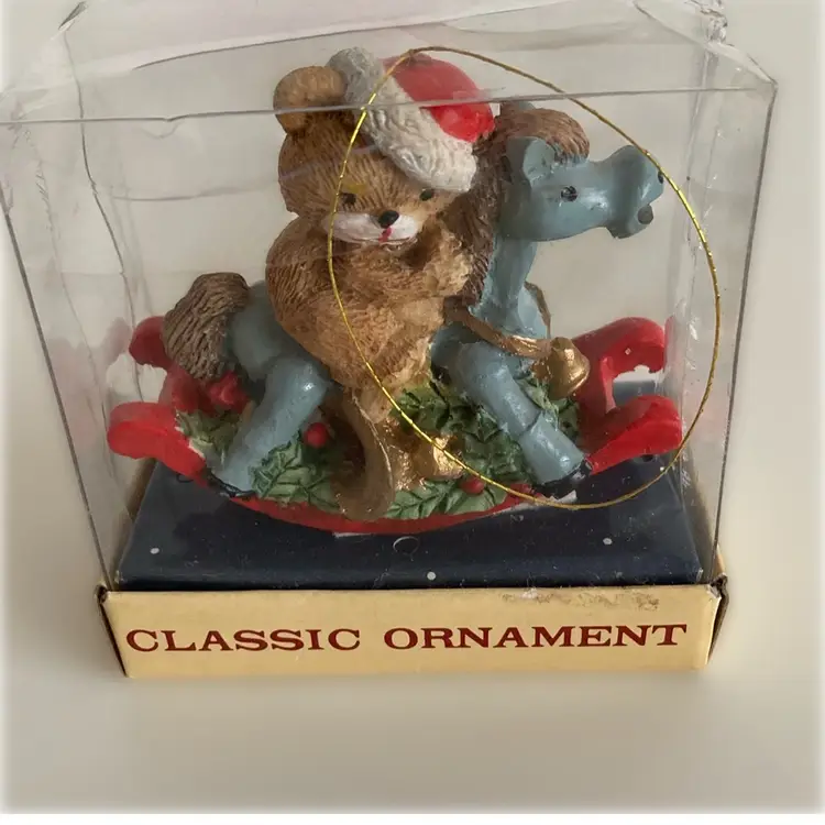 NOS Teddy Bear Riding A Rocking Horse Christmas Ornament
