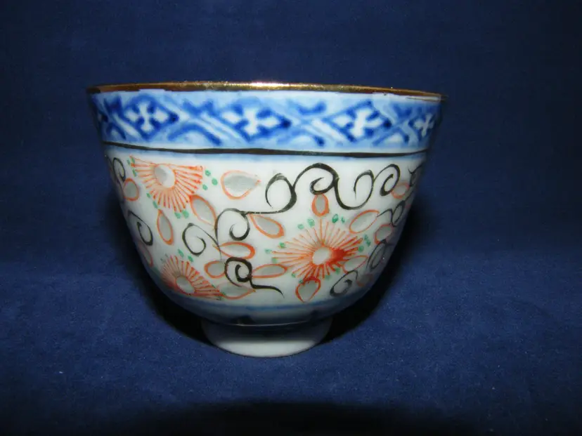 Chinese blue Qinghua red green cup Gold décor Rice Window Delicate tea cup (